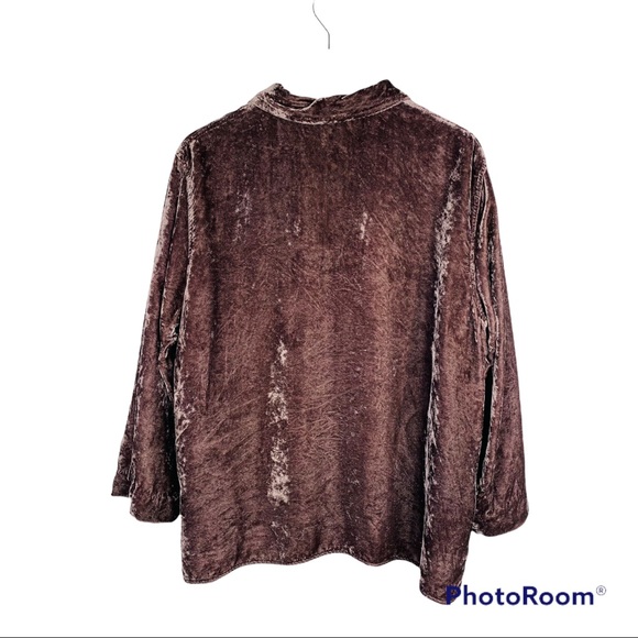 J.Jill Brown Crushed Velvet 100% Rayon High/Low Long Sleeve Button down Shirt - Picture 5 of 13